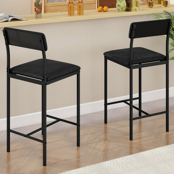 Uforic Bar Stools Set of 2, Counter Height Bar Stools , PU Upholstered Breakfast Bar Stools Kitchen Barstools, Dining Room Chairs Bar Chairs with Back for Kitchen Island, Apartment, Black