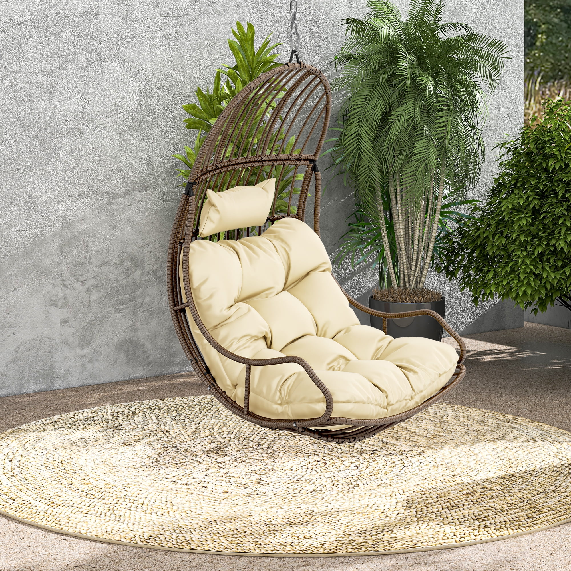 Uforic Beige Suspended Wicker Egg Swi...