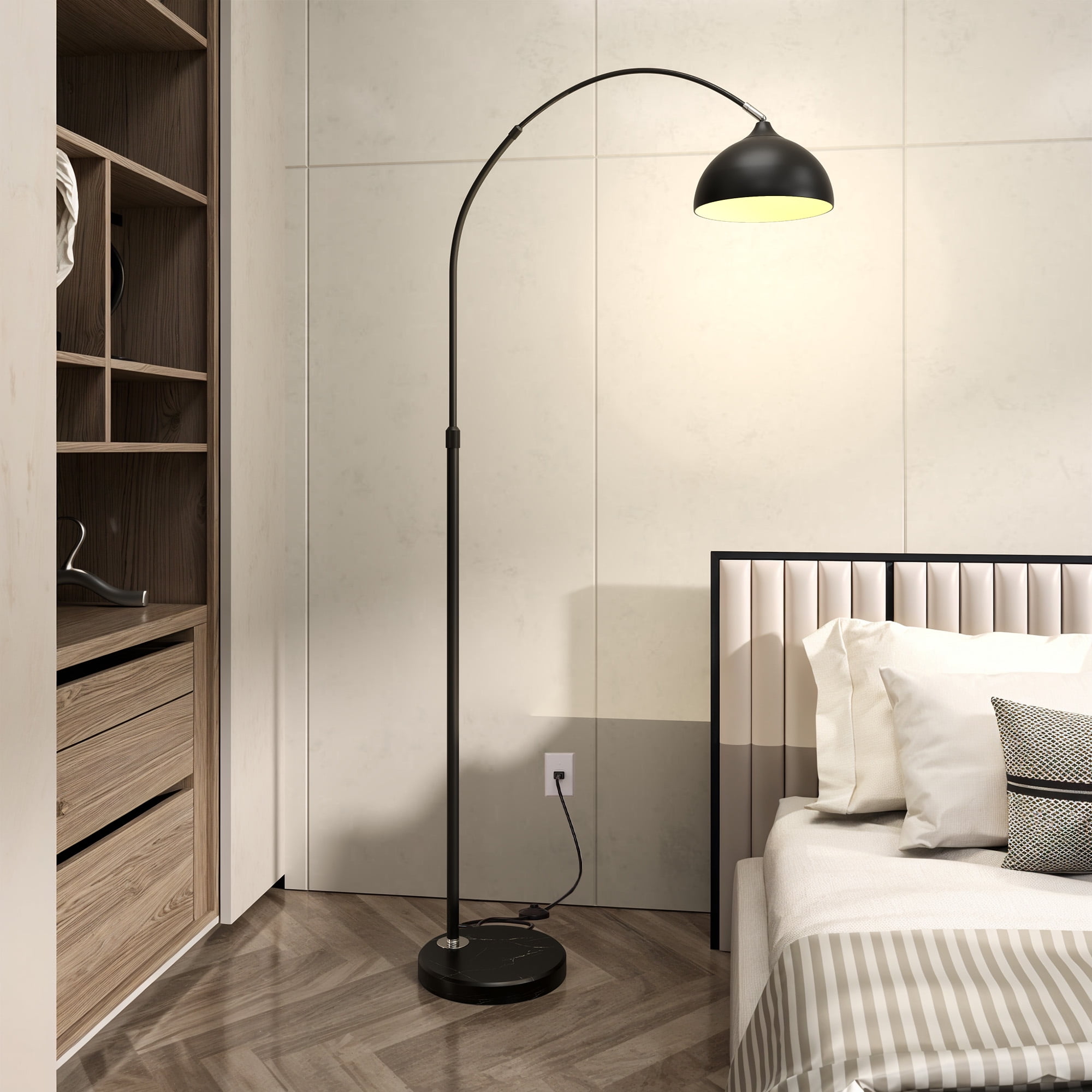 Uforic Black Marble Floor Lamp with Adjustable Height & Compatible E26 Bulbs, Foot Switch, 100W Max