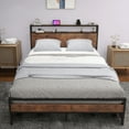 thumbnail image 1 of Uforic Brown Queen-Sized Metal Bed with Wooden Headboard,Charging Station, Four Storage Drawers, Perfect for Adults, 1 of 6