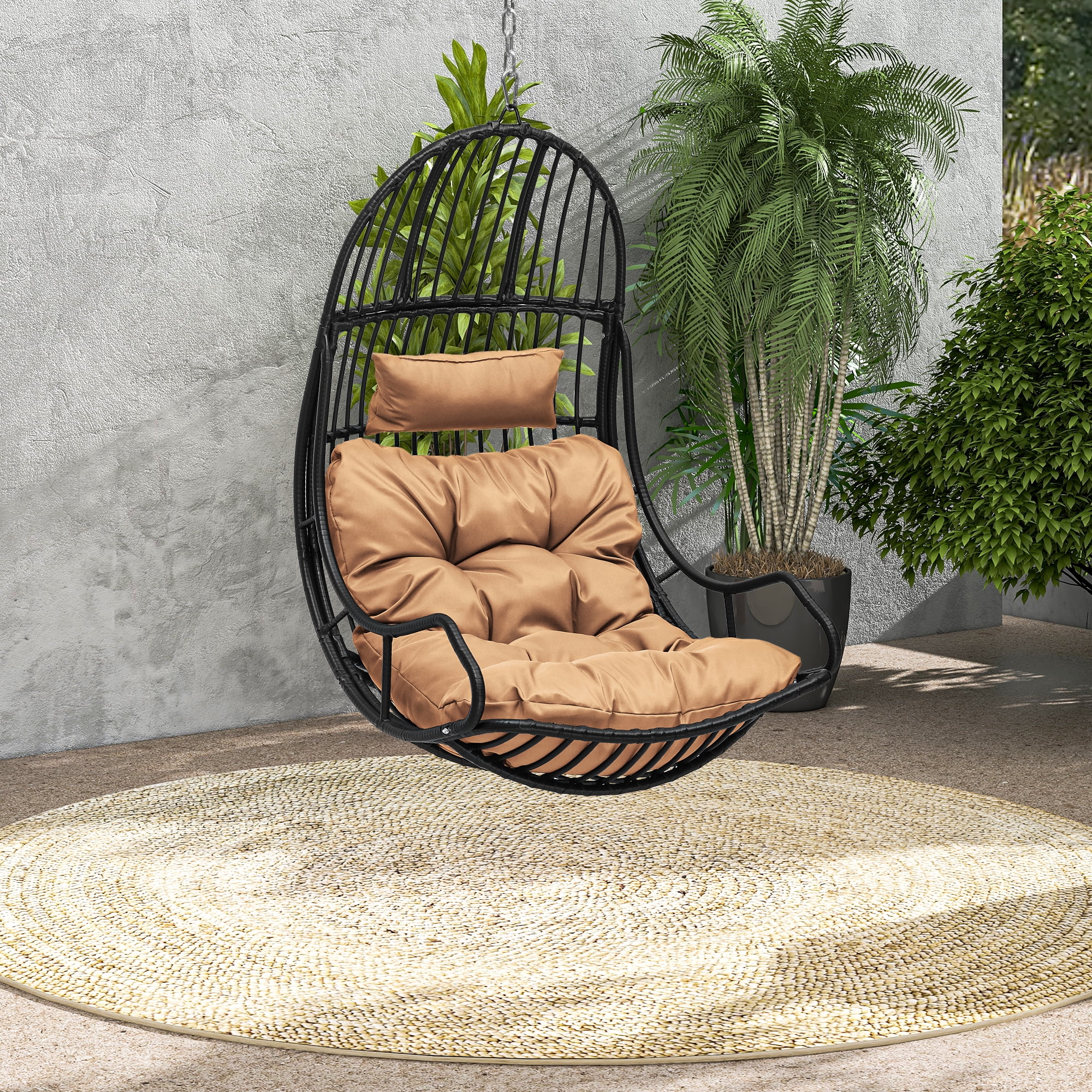 Uforic Brown Wicker Egg Swing Chair w/Cushions, Supports up to 330lbs, Ideal for Bedroom Patio Garden Balcony Use (Stand Sold Separately)