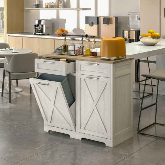 Uforic Buffet Cabinet with Drawer, Tilt Out Storage Cabinet for Double 10-gal Trash Bins, White