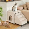 thumbnail image 1 of Uforic Cat Dog Step Stair, 3-Step Pet Stairs with Storage Boxes, 17" Folding Dog Ramp Ladder for Small Medium Dogs/Cats - Beige, 1 of 9
