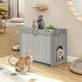 thumbnail image 1 of Uforic Cat Litter Box Furniture, Litter Box Enclosure Rattan Cat House with Mats, Gray, 1 of 9