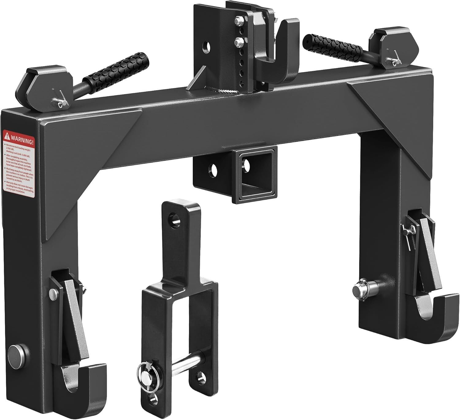Uforic Category 1 Tractor 3 Point Quick Hitch, 3000 LBS Heavy Duty 3-Point Hitch Adapter with 5-Position Adjustable Hook & 2 Inch Trailer Receiver, Black