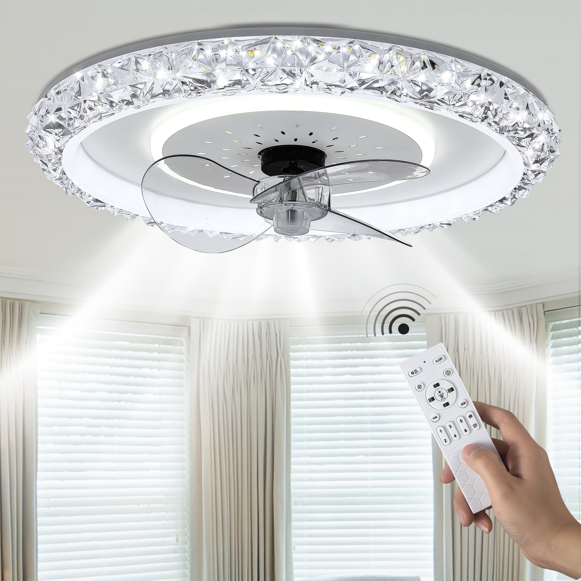 Uforic Ceiling Fan with Lights, App Control and Timer, Ultra-Quiet 6-Speed Operation, Modern Flush Mount Design for Year-Round Comfort, Perfect for Bedroom, Living Room, Kitchen - Crystal White