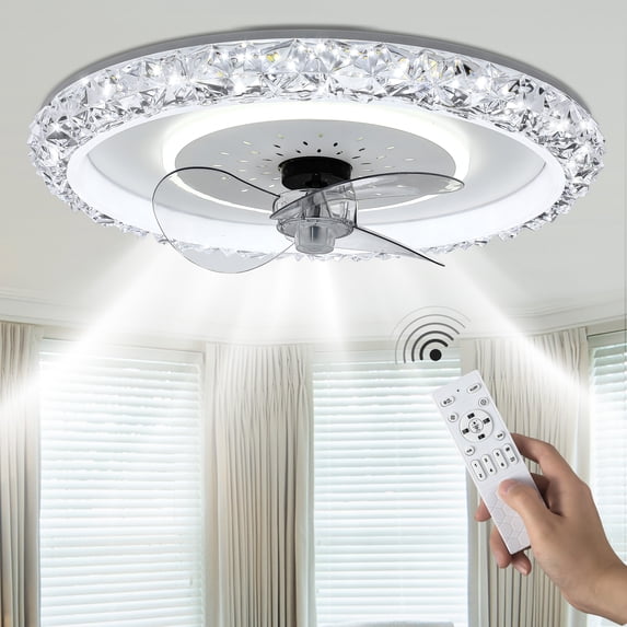 Uforic Ceiling Fan with Lights, App Control and Timer, Ultra-Quiet 6-Speed Operation, Modern Flush Mount Design for Year-Round Comfort, Perfect for Bedroom, Living Room, Kitchen - Crystal White