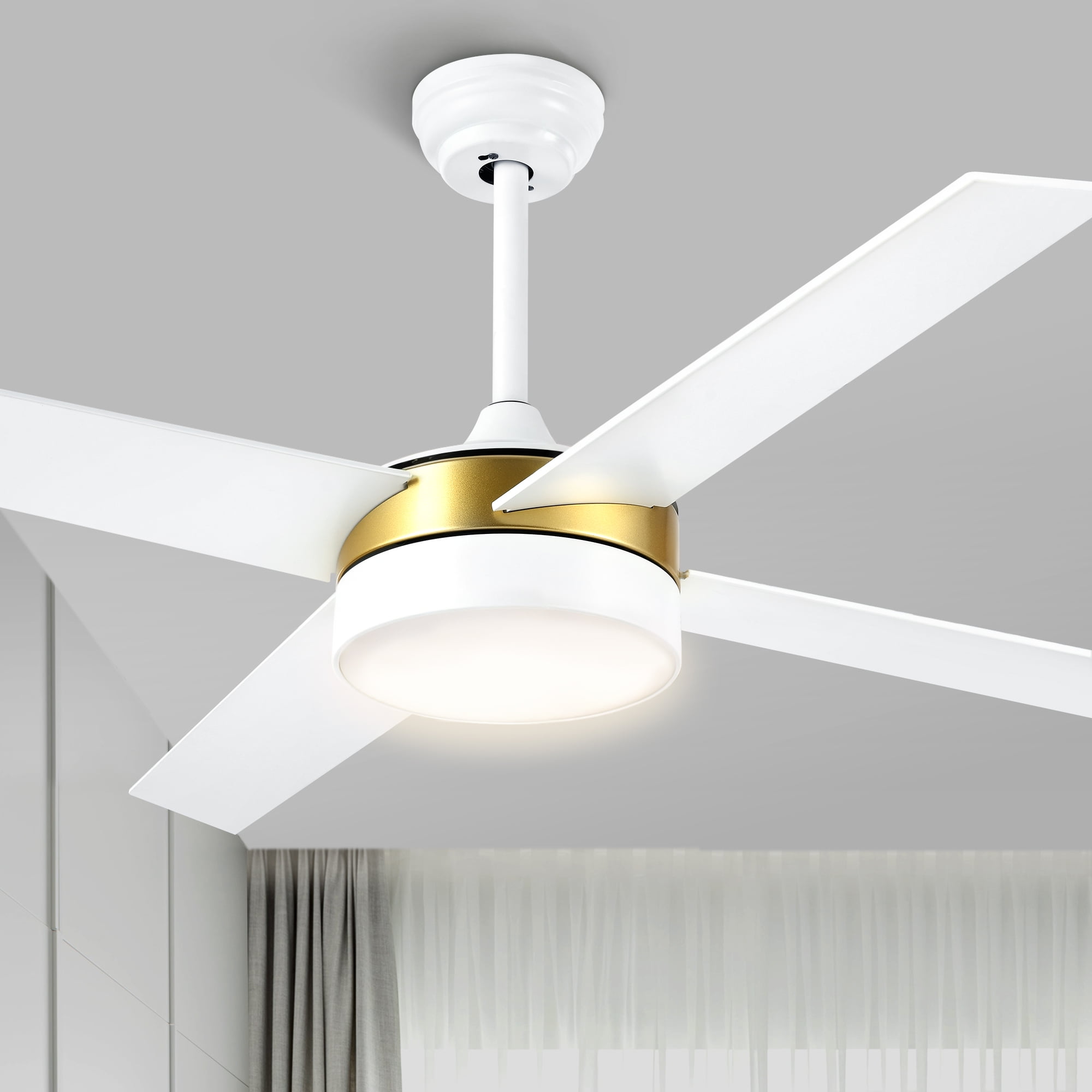 Uforic Ceiling Fans with Light and Remote Control, 52'' White Ceiling Fan with Light, 6-Speed Reversible DC Motor, 4 Wood Fan Blades
