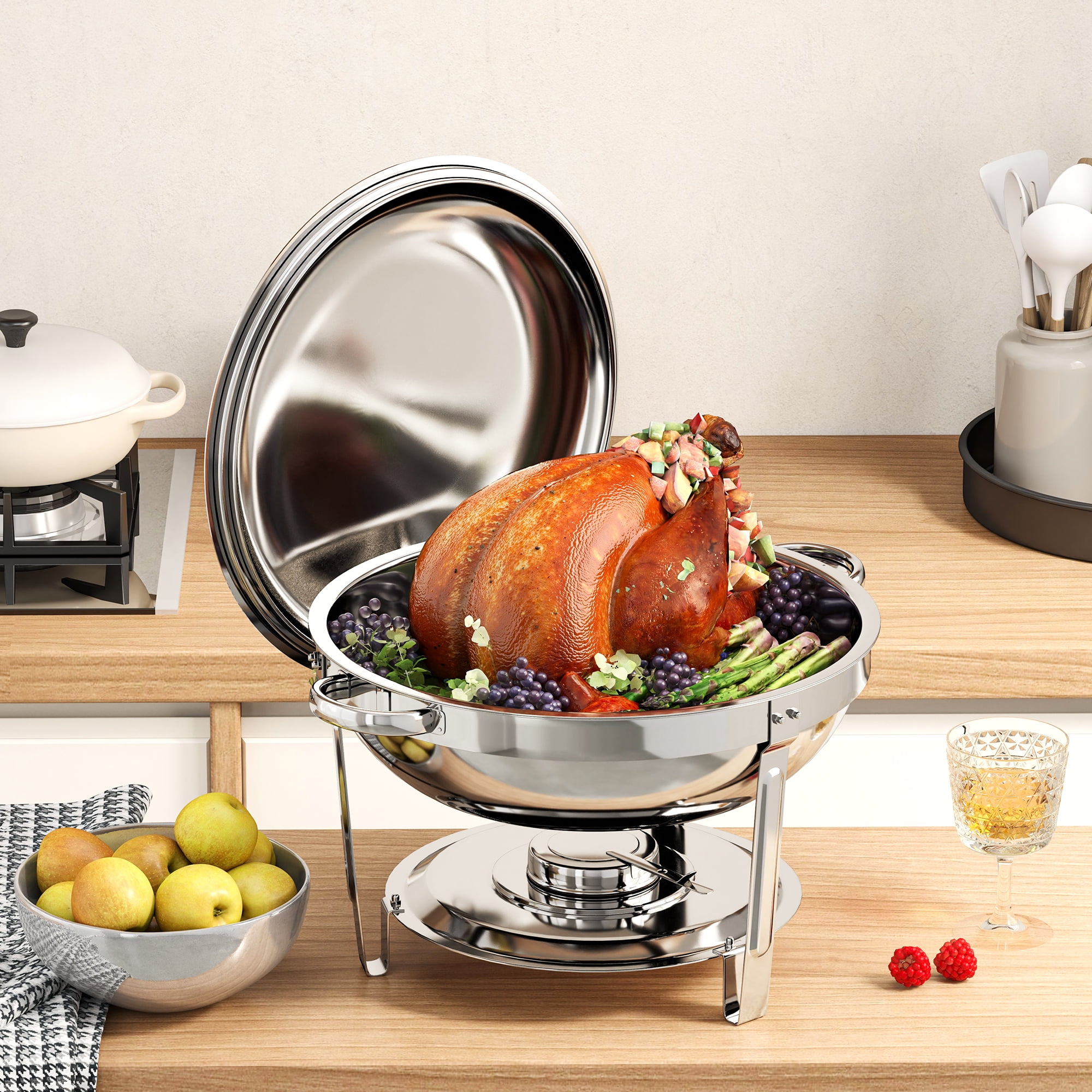 Uforic Chafing Dish Buffet Set, 4 Pack 9L Stainless Steel Round Catering Warmer Set with Water Pan
