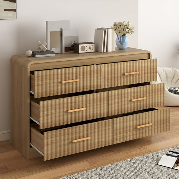 Uforic Chest of Drawers for Living Room, , or Entryway, Sturdy Fluted Dresser with 6 Drawers, Light Oak