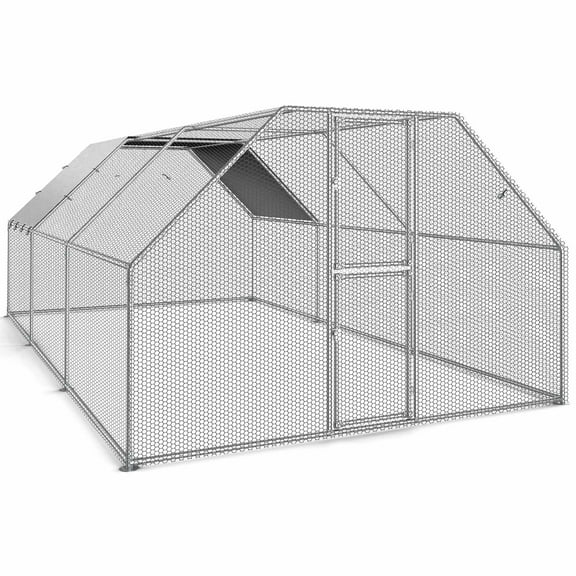 Uforic Chicken Run Coop 19.1 x 9.8 x 6.4 ft Large Metal Chicken Coop, Walk-in Hen Cage, Outdoor Poultry Cage with Waterproof Cover and Wire Mesh for Backyard,Yard Outdoor