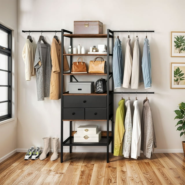 Uforic Closet System,Clothes Rack with 3 Drawers, Heavy Duty Garment Rack for Cloakroom Bedroom, Black