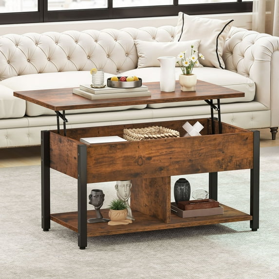 Uforic Coffee Table with Storage, Lift-Top Wooden Center Table for Home & Office, Rustic Brown