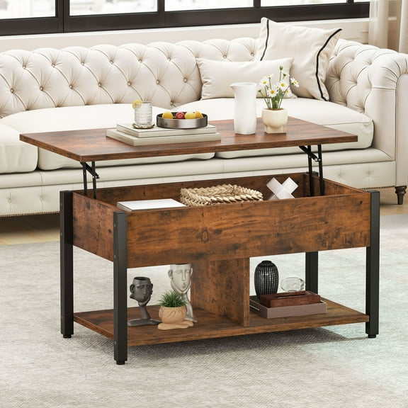 Uforic Coffee Table with Storage, Lift-Top Wooden Center Table for Home & Office, Rustic Brown