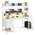 thumbnail image 1 of Uforic Computer Desk with Hutch& Led Light, Gaming Desk with Power Outlets, Home Office Desk, White, 1 of 11