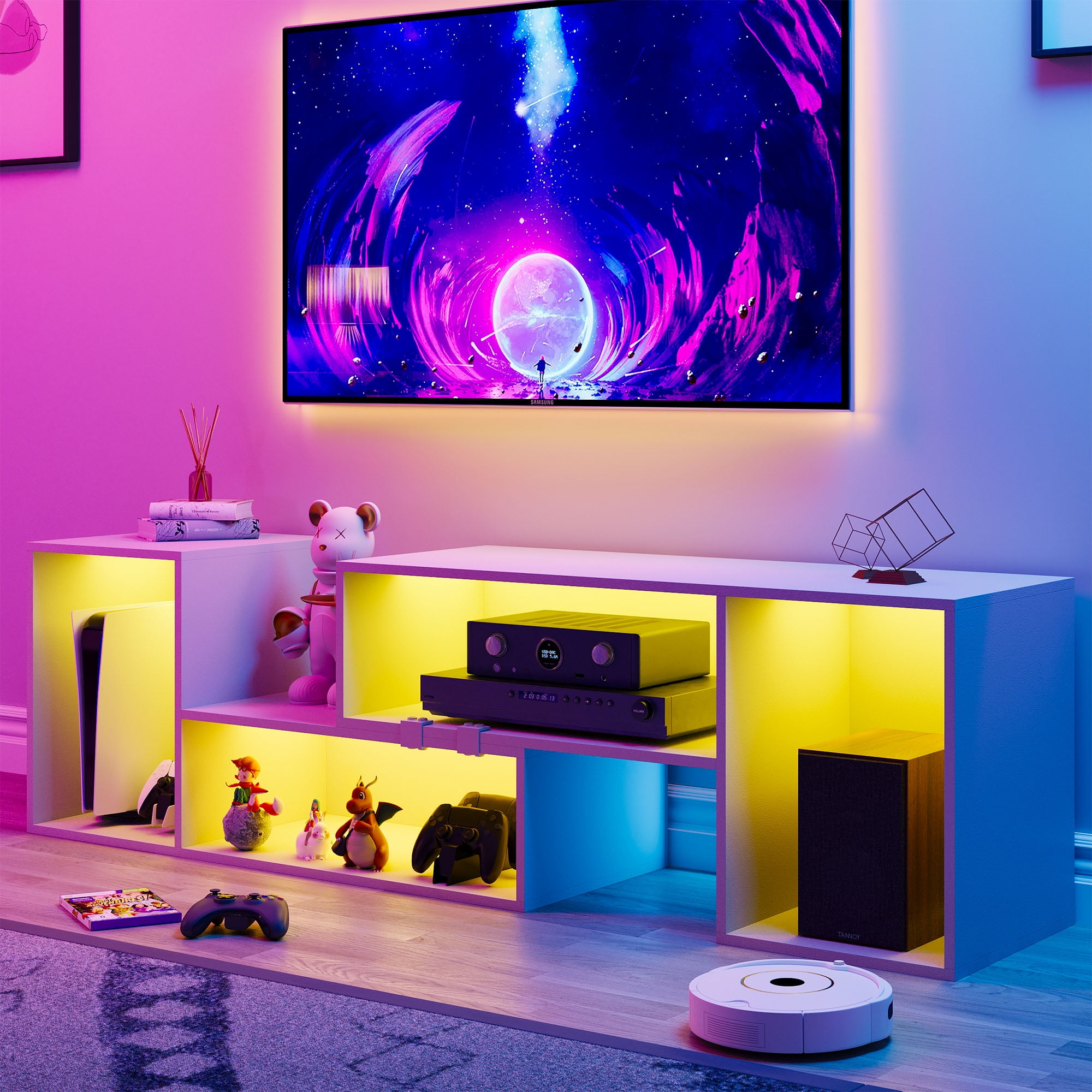 Uforic DIY LED TV Stand for TVs up to 70 inch Deformable Gaming Entertainment Center White Walmart