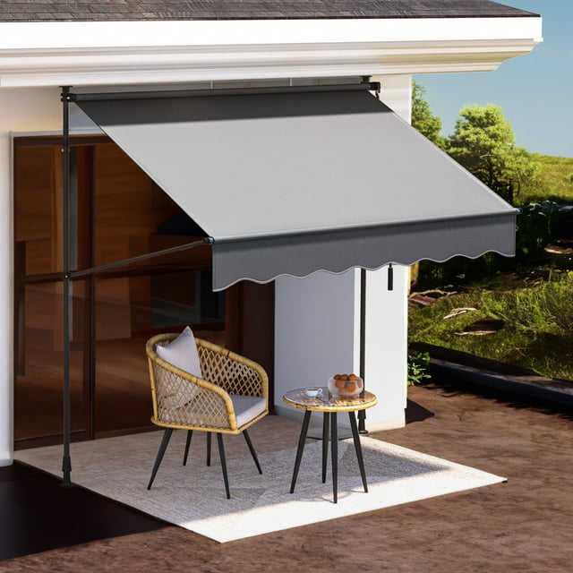 Uforic Dark Gray 59" Retractable Manual Awning with UV Protection, Waterproof for Window, Deck