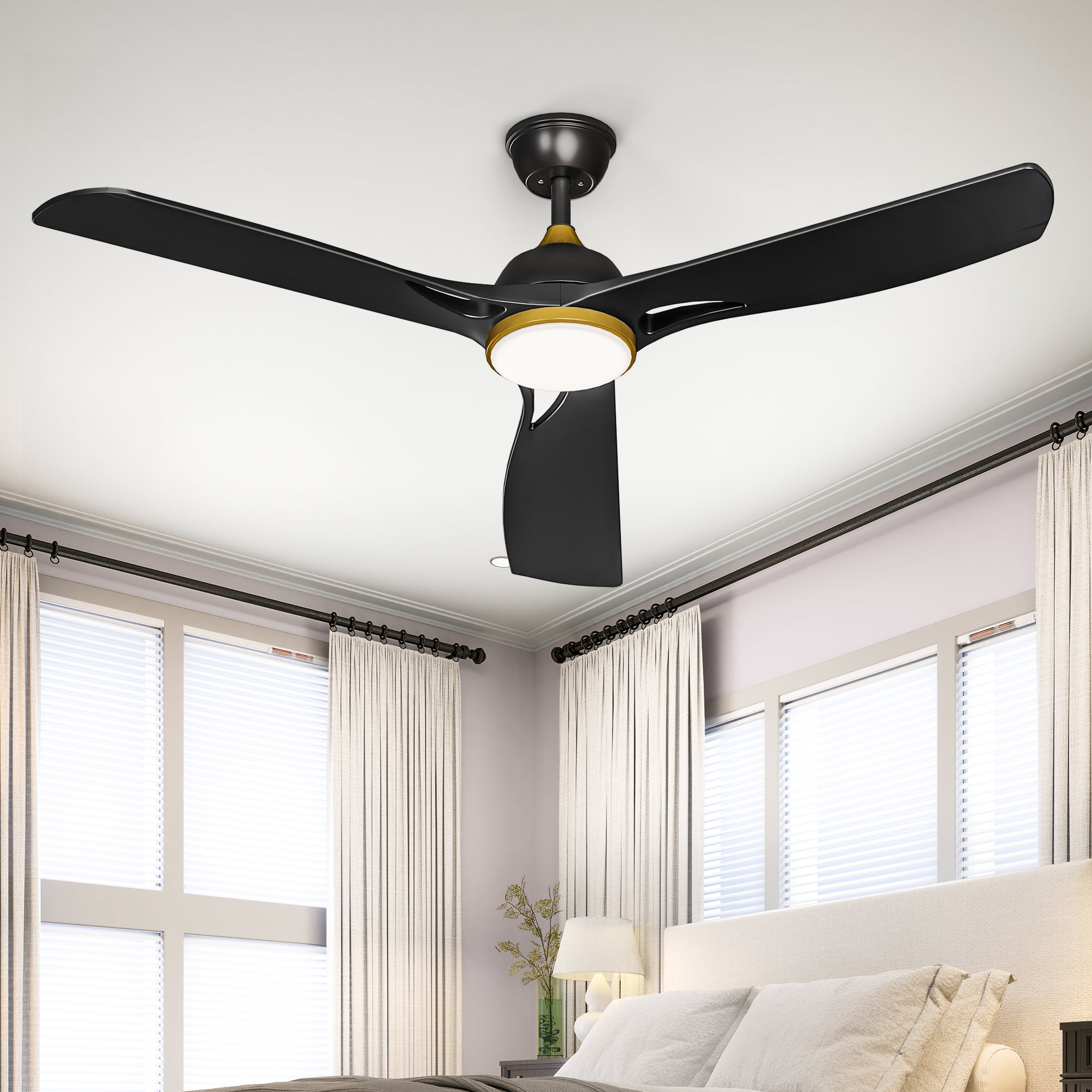 Uforic Dextrus 56-Inch Modern Ceiling Fan with Light, 3-Blade Reversible Design, Quiet 6-Speed DC Motor, Remote & App Control, Black