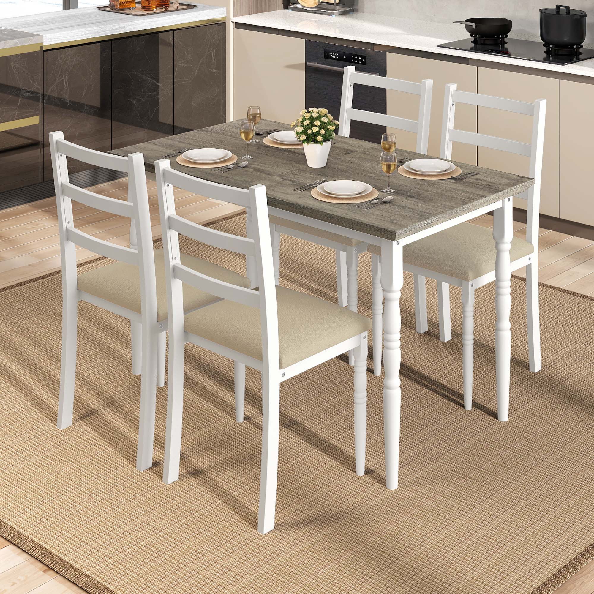 Uforic Dining Table Set for 4, Modern 5 Piece Rectangular Table Set with 4 Upholstered Chairs, Gray