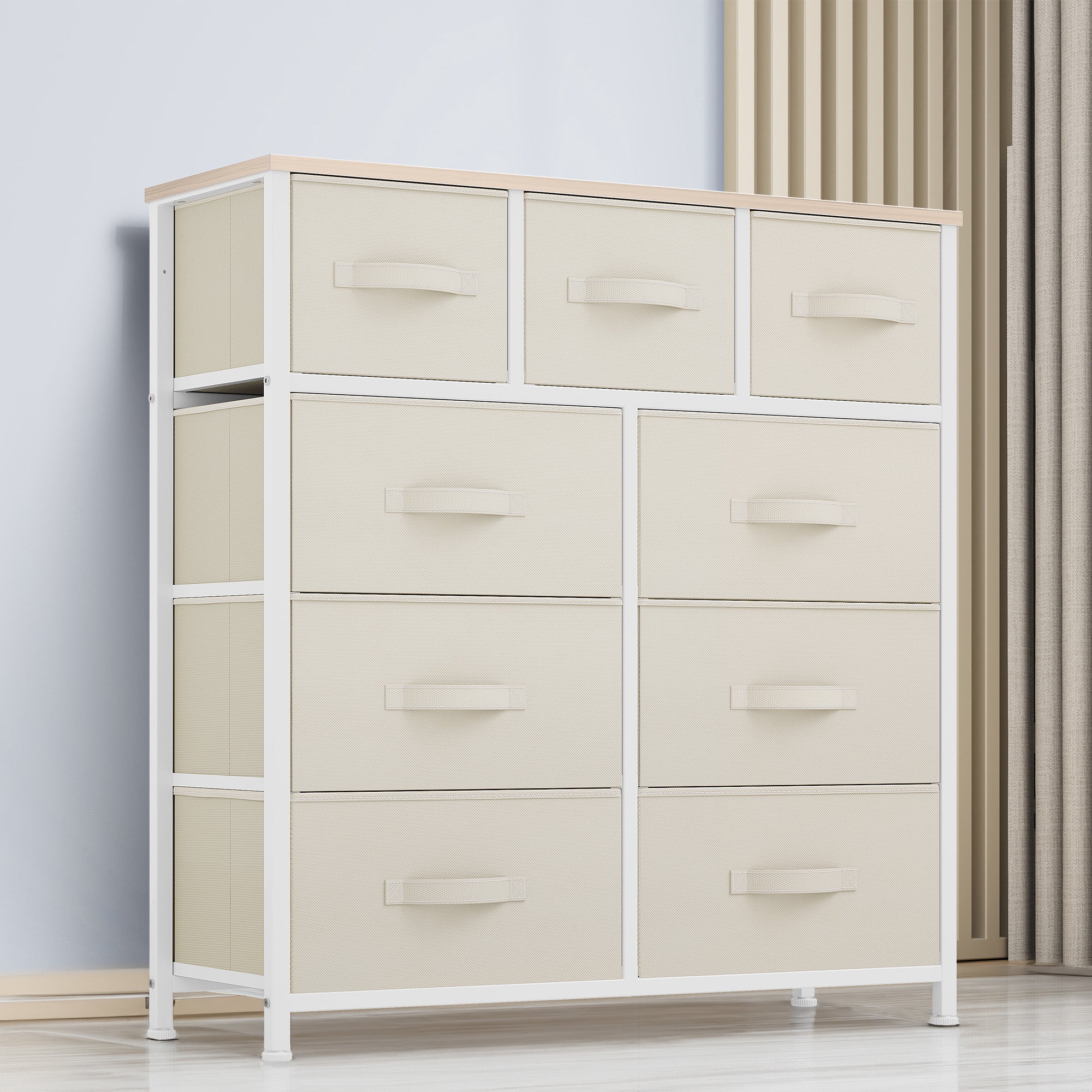 Uforic 9-Drawer Storage Dresser with Metal Frame & Wooden Top for and Living Room for Adults, White