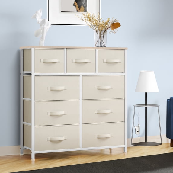 Uforic Drawers Dresser For , 9 Storage Fabric Unit for Living Room, Hallway, and Closets, Cream White