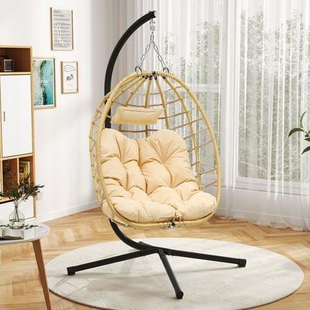 Uforic Hanging Egg Chair Swing with Cushion 330lbs for Patio, Bedroom, Garden and Balcony, Beige