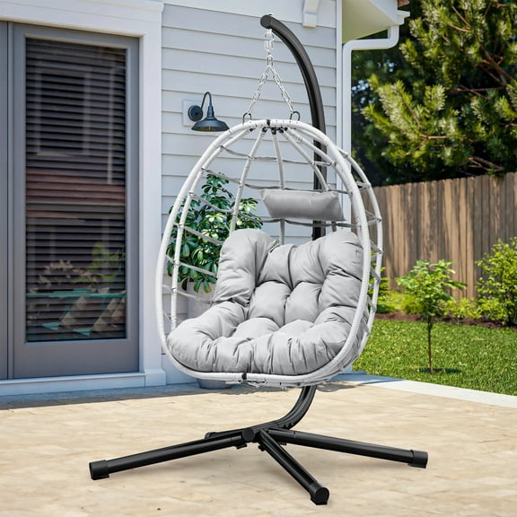 Uforic Hanging Egg Chair Swing with Steel & Cushion for Patio, Bedroom, Garden and Balcony, Gray