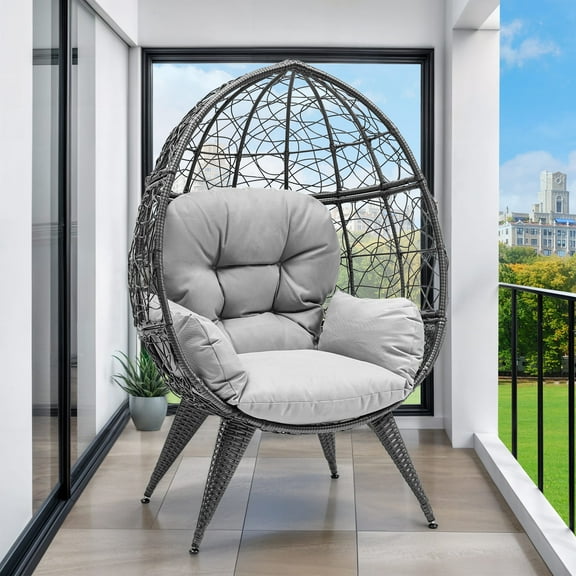Uforic Oversized Egg Chair with Stand, Wicker Hanging Basket Chair for Indoor & Outdoor, 350lbs Capacity, Grey