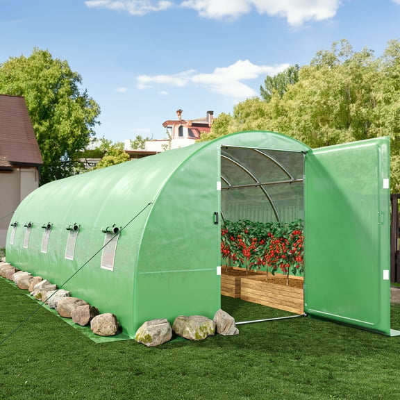 Uforic 26x10x7ft Extra Large Walk-in Heavy-Duty Steel Frame Greenhouse with Doors and Windows, Green