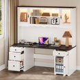 thumbnail image 1 of Uforic Farmhouse 61" Computer Desk with Hutch,  Executive Desk with LED Lights &Storage Cabinet, White, 1 of 9