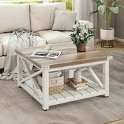 Uforic Farmhouse Coffee Table Square Wood Center Table with Storage for Living Room, Gray Wash - rated 4.7 stars from 50 reviews