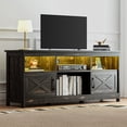 thumbnail image 1 of Uforic Farmhouse-Inspired TV Stand with Power Outlet, LED-Lit Media Console, Simplistic TV Cabinet for Living Room or Bedroom, Dark Rustic Oak, 59 Inch, 1 of 7
