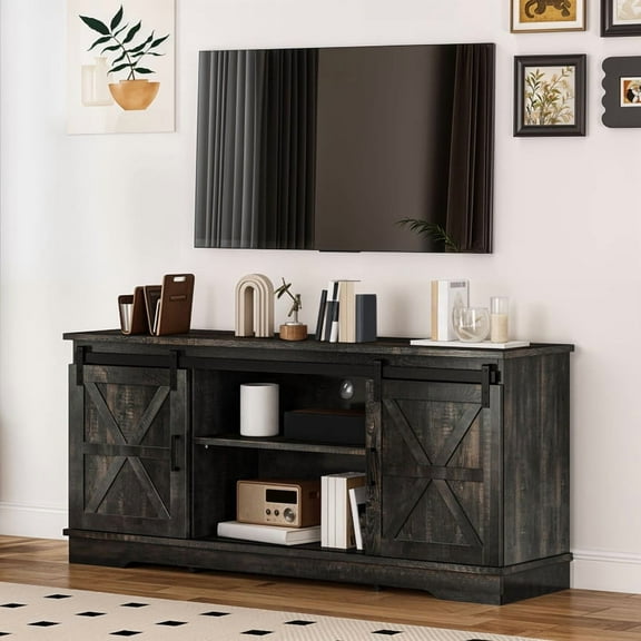 Uforic Farmhouse TV Stand for 65-Inch TV, Entertainment Center with Sliding Barn Door,Media Console,Rusitc Grey