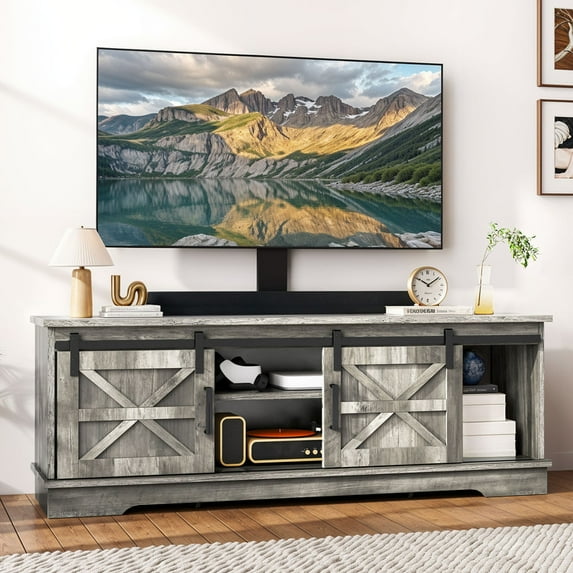 Uforic Farmhouse TV Stand with Mount for 32-70" TVs, Media Console with Barn Doors, White