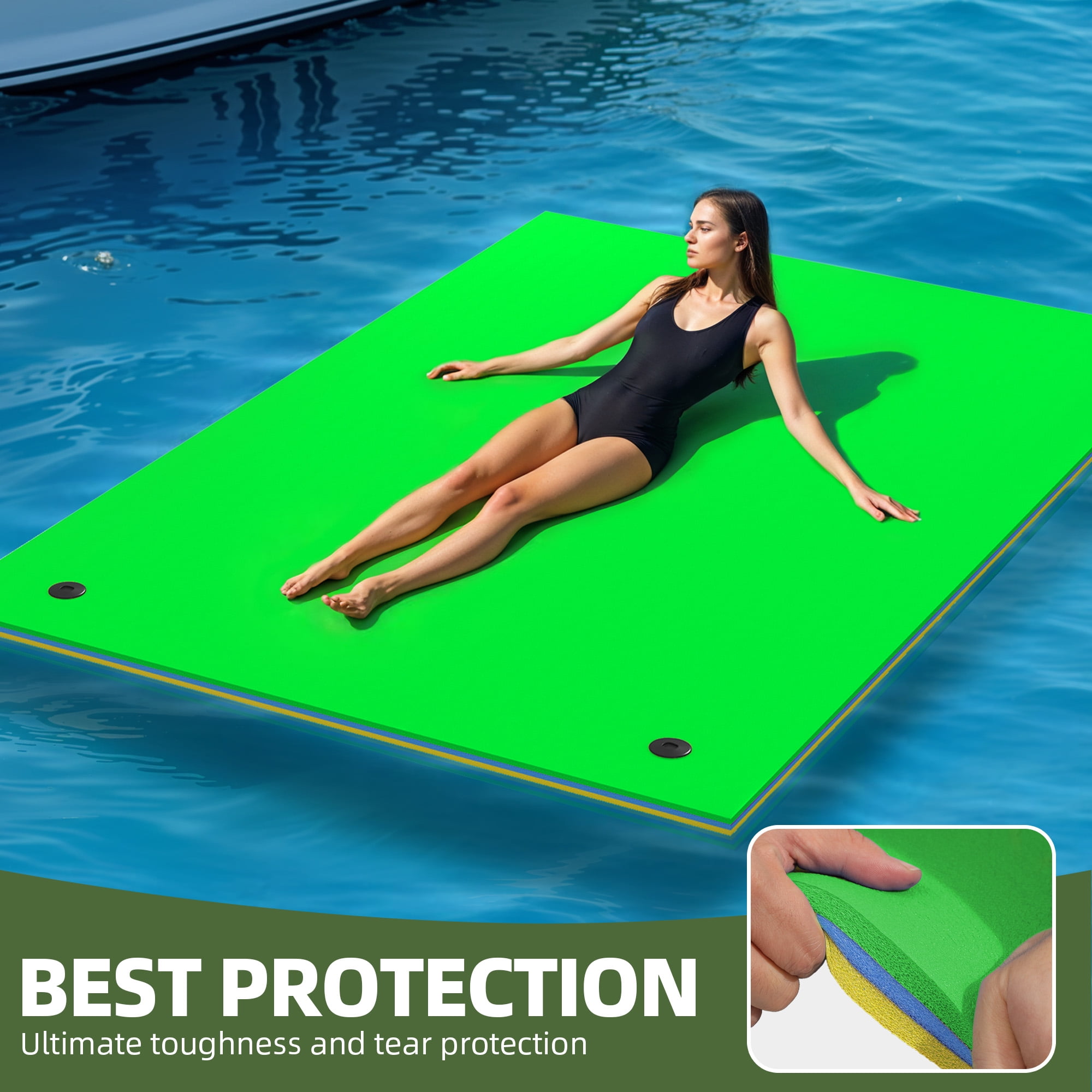 Uforic Floating Water Mat, XPE Foam, Green-Blue
