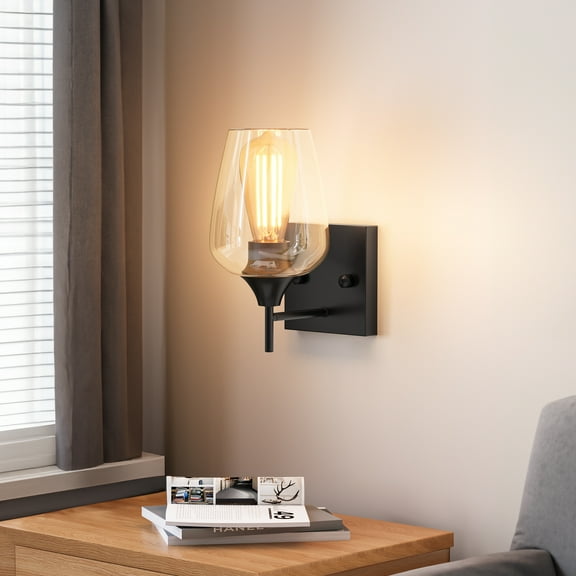Uforic Flush Mounted Sconce with Clear Glass Lampshade for Indoor Dining Room and Bedroom