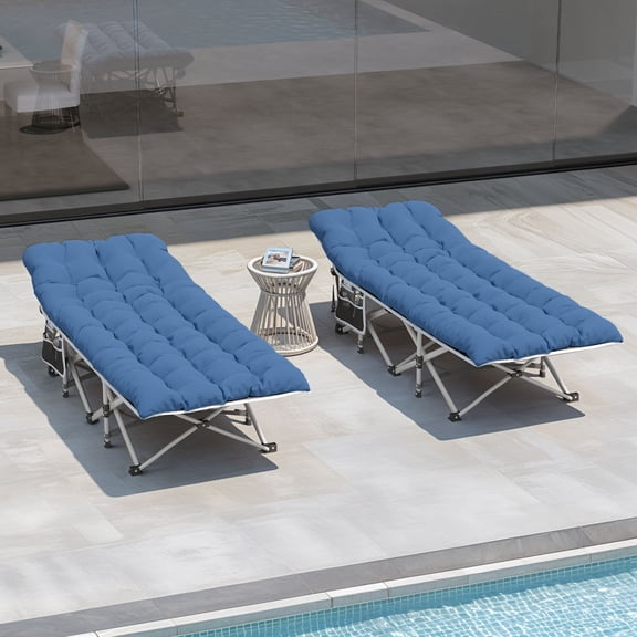 Uforic Folding Camping Cot with Mattress & Carry Bag, 575 Lb Capacity, 1200D Oxford, Navy Blue