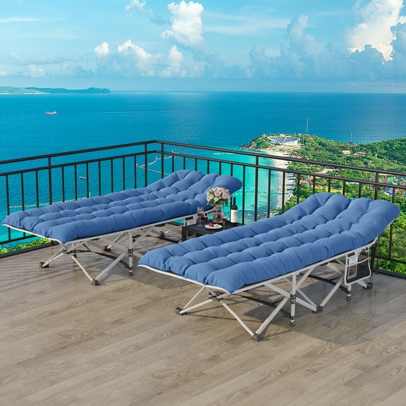 Uforic Folding Camping Cot with Mattress & Carry Bag, 575 Lb Capacity, 1200D Oxford, Navy Blue