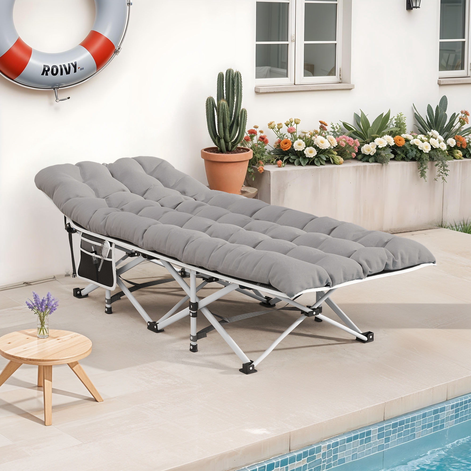 Uforic Folding Camping Cot with Mattress & Carry Bag,  Oxford, 575 Lb Capacity for Travel, Gray