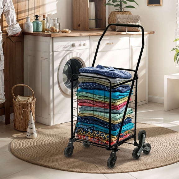 Uforic Folding Stair Climbing Cart, 360 Tri-Wheel Grocery Utility Cart for Laundry, Shopping and Daily Use, Ideal for Seniors