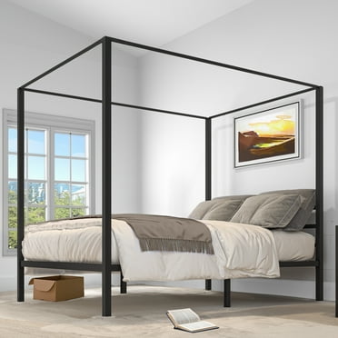 Uforic Four-Poster 14-inch Queen Size Metal Canopy Bed Frame, Requires No Box Spring,Black
