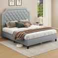 Uforic Full Tufted Bed Frame with Adjustable Headboard, Velvet