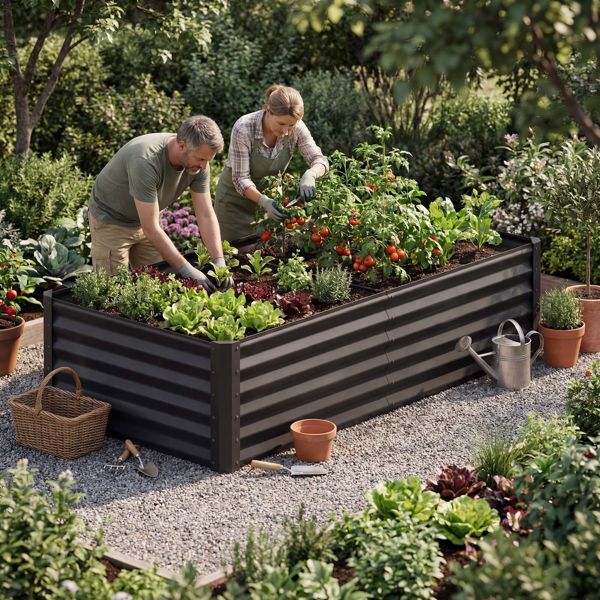 Uforic Galvanized Raised Garden Bed Kit, Metal Planter Box with Gloves, Metal Raised Garden Beds for Vegetables,Black,6x3x3ft