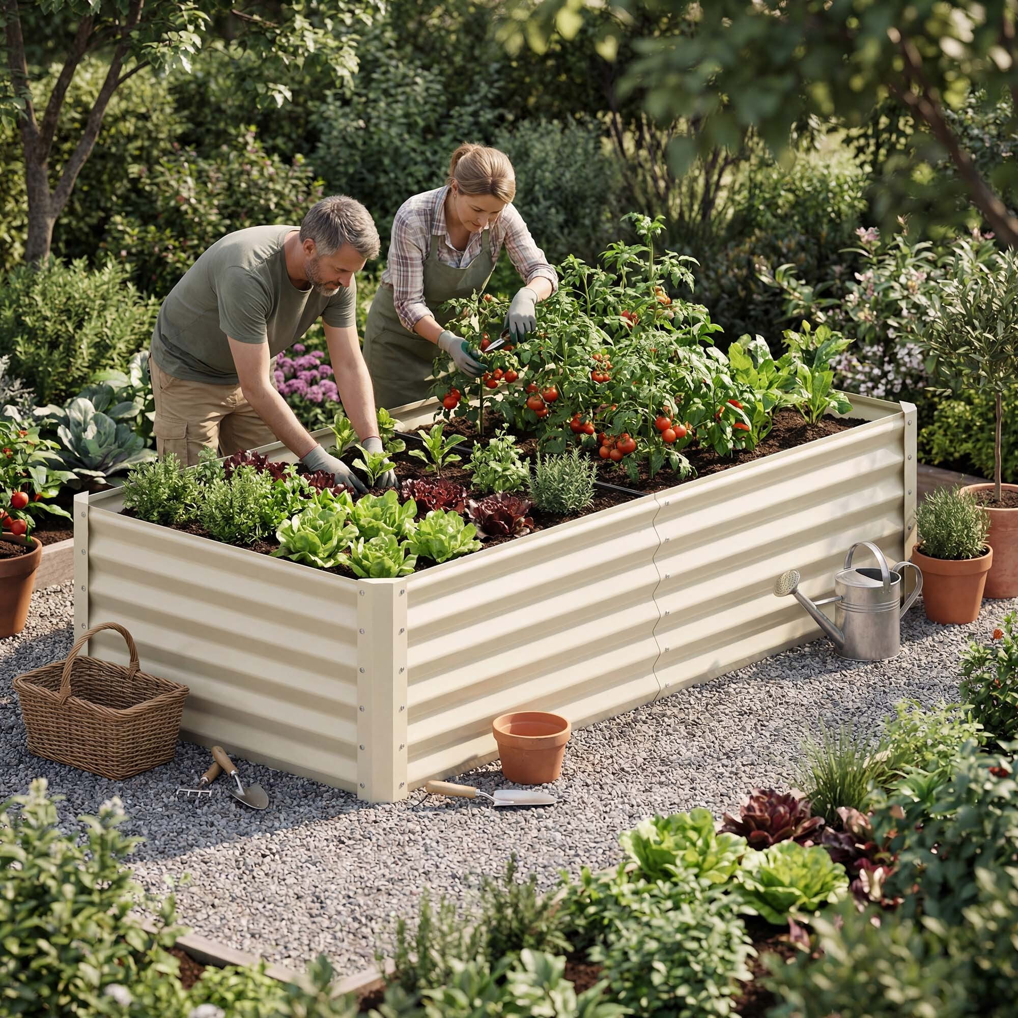 Uforic Galvanized Raised Garden Bed Kit, Metal Planter Box with Gloves, Metal Raised Garden Beds for Vegetables,Cream,6x3x3ft