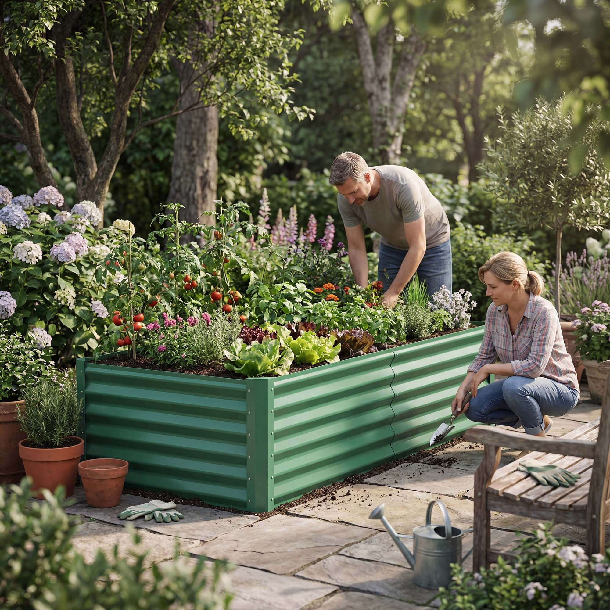 Uforic Galvanized Raised Garden Bed Kit, Metal Planter Box with Gloves, Metal Raised Garden Beds for Vegetables,Green,6x3x3ft