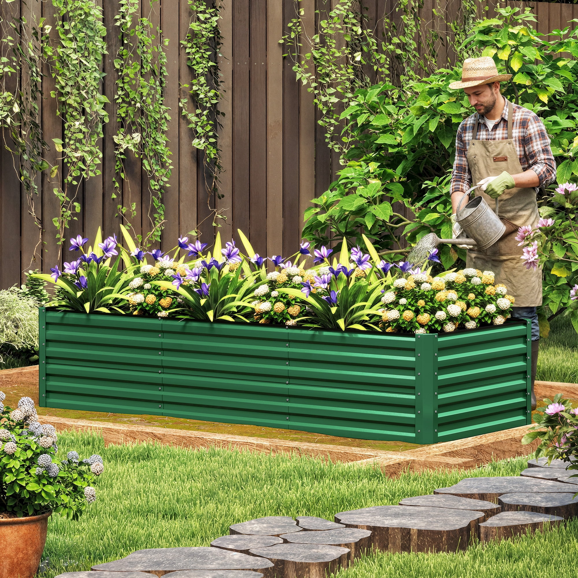 Uforic Galvanized Raised Garden Bed Kit, Metal Planter Box with Gloves, Metal Raised Garden Beds for Vegetables,Green,8x4x2ft