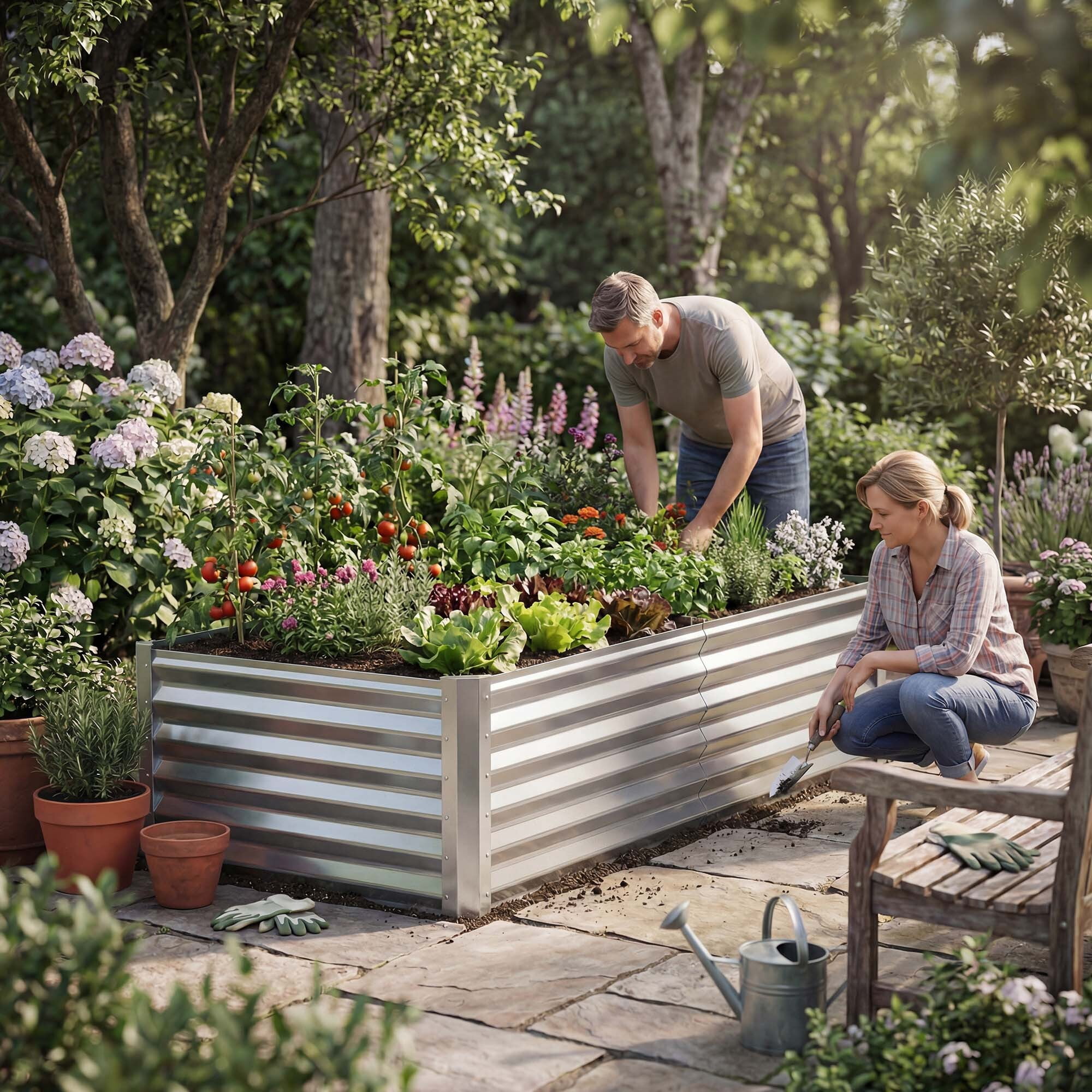 Uforic Galvanized Raised Garden Bed Kit, Metal Planter Box with Gloves, Metal Raised Garden Beds for Vegetables,Silver,6x3x3ft