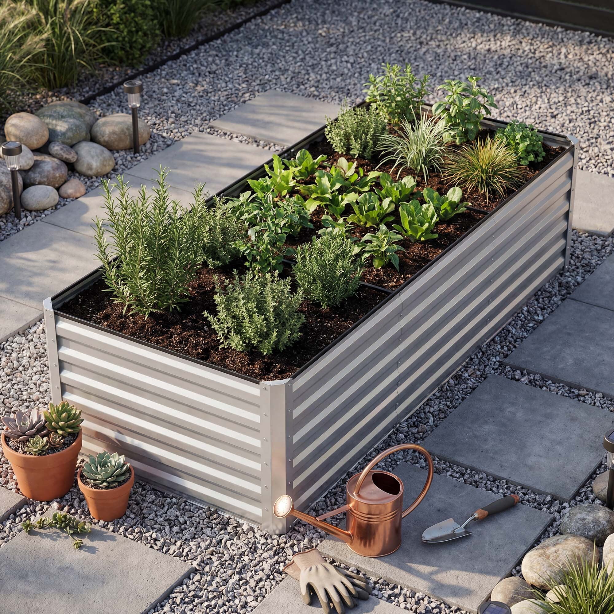 Uforic Galvanized Raised Garden Bed Kit, Metal Planter Box with Gloves, Metal Raised Garden Beds for Vegetables,Silver,8x4x2ft