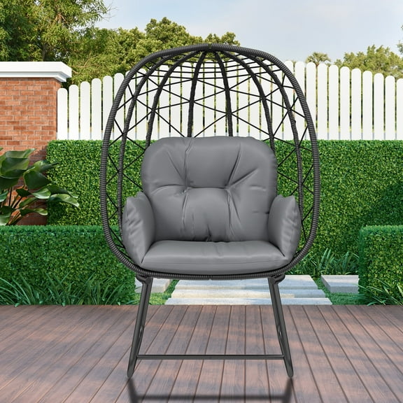 Uforic Gray Egg Chair with Stand & Cushioned Seat for Indoor & Outdoor Use