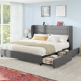 Uforic Gray King Sized Platform Bed Frame with Convenient Charging